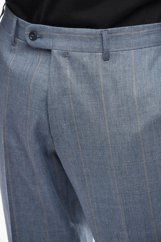 CC COLLECTION Linen And Virgin Wool Pinstripe Two-Button Suit With Iconic Pin