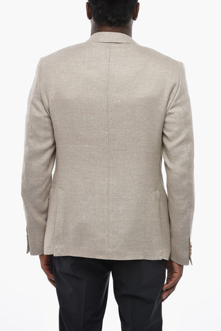 CC COLLECTION Blazer Semifoderata in Lana Vergine e Lino con Doppio Spacco Laterale