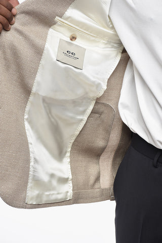 CC COLLECTION Blazer Semifoderata in Lana Vergine e Lino con Doppio Spacco Laterale