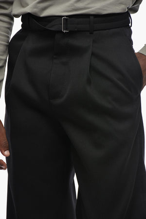 Single-Pleat Wool Trousers With Belt