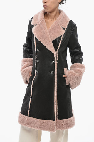 Double-Breasted Leather and Vegan-Fur Coat