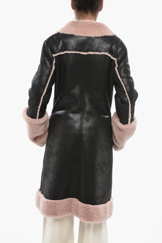 Double-Breasted Leather and Vegan-Fur Coat