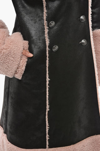 Double-Breasted Leather and Vegan-Fur Coat