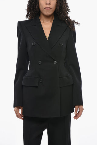 Double-Breasted Virgin Wool Jacket with Peak Lapel and Flap Pockets