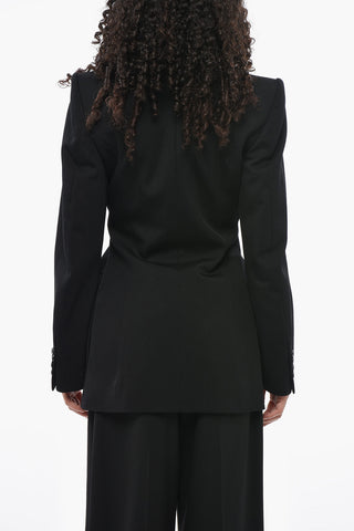 Double-Breasted Virgin Wool Jacket with Peak Lapel and Flap Pockets