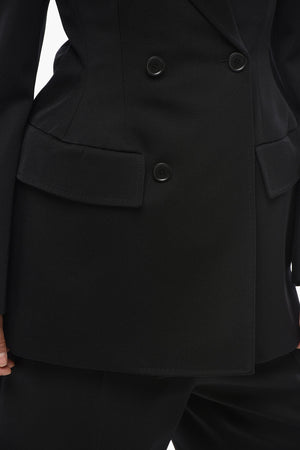 Double-Breasted Virgin Wool Jacket with Peak Lapel and Flap Pockets