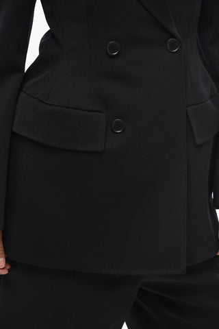 Double-Breasted Virgin Wool Jacket with Peak Lapel and Flap Pockets