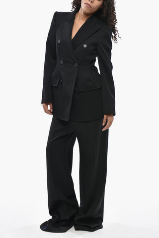 Double-Breasted Virgin Wool Jacket with Peak Lapel and Flap Pockets