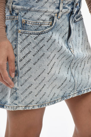 Minigonna in Denim con Logo All-Over