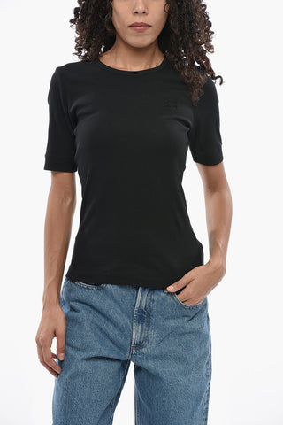 Geripptes Rundhals-T-Shirt Mit Ton-In-Ton-Logo