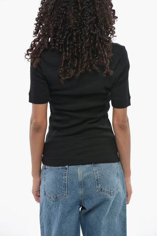 Geripptes Rundhals-T-Shirt Mit Ton-In-Ton-Logo