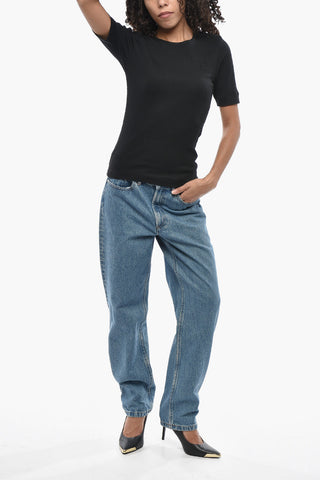 Geripptes Rundhals-T-Shirt Mit Ton-In-Ton-Logo