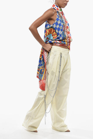 Pantaloni Wide Leg PHEBE In Cotone con Catena in Strass