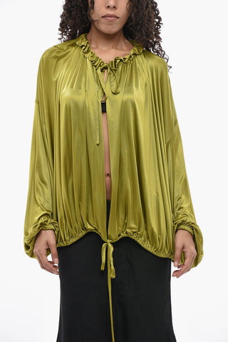 Loose Satin Blouse with Deep V-Neck
