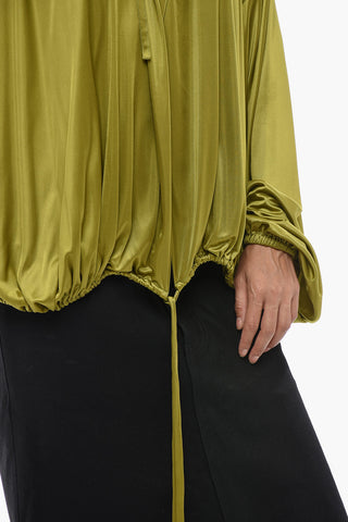 Loose Satin Blouse with Deep V-Neck