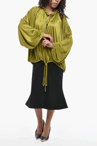 Loose Satin Blouse with Deep V-Neck