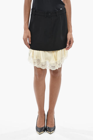 Wool Miniskirt with Lace Hem