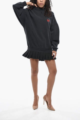 Mini Fleece Dress with Collar and Pleated Skirt