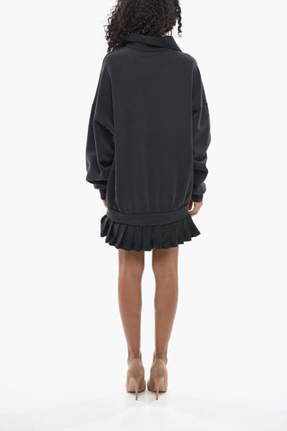 Mini Fleece Dress with Collar and Pleated Skirt