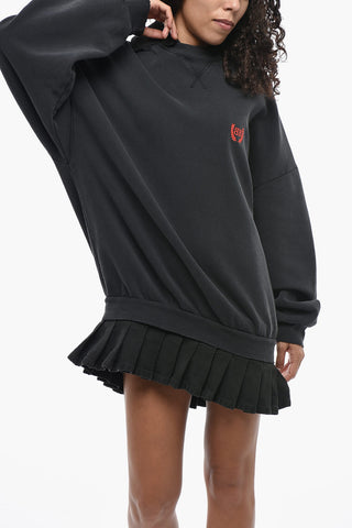 Mini Fleece Dress with Collar and Pleated Skirt