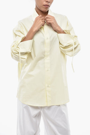 Cotton Blouse KEANU With 3/4 Draped Sleeves