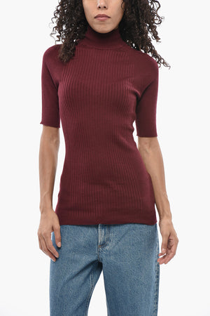 Maglia a Collo Alto Leggera e a Costine in Cashmere e seta