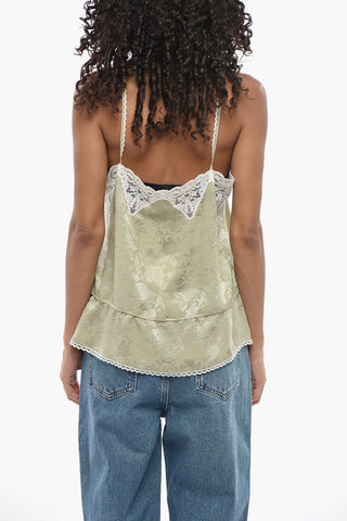 Satin Crop Top With Antemio Pattern And Lace