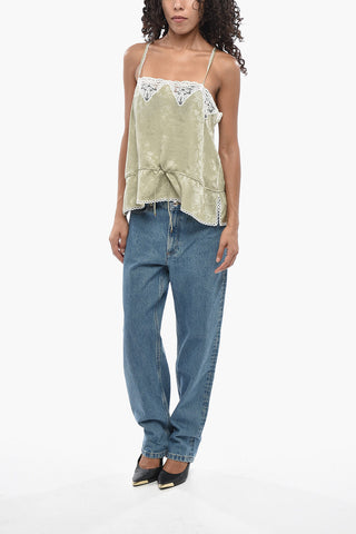 Satin Crop Top With Antemio Pattern And Lace