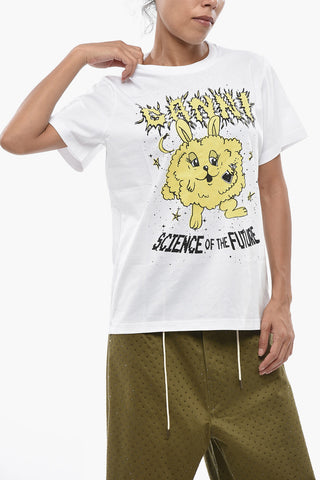 Cotton Crewneck T-Shirt With Contrast Print