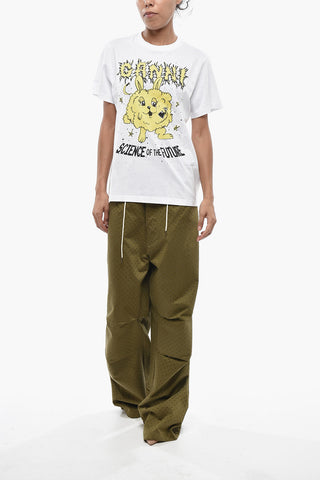 Cotton Crewneck T-Shirt With Contrast Print