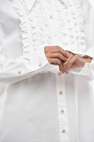 Camicia rouches Cannolé in Popeline di Cotone con Bottoni Gioiello