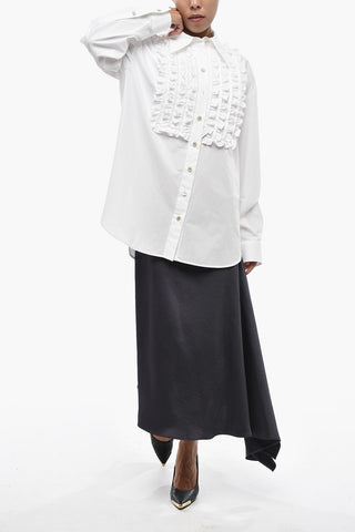 Camicia rouches Cannolé in Popeline di Cotone con Bottoni Gioiello