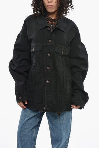 Oversized Denim Jacket with Logo Buttons