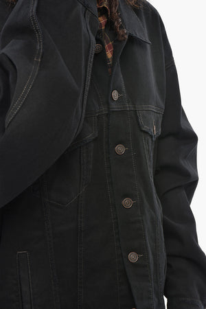 Oversized Denim Jacket with Logo Buttons