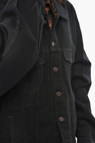 Oversized Denim Jacket with Logo Buttons