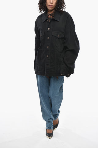 Oversized Denim Jacket with Logo Buttons