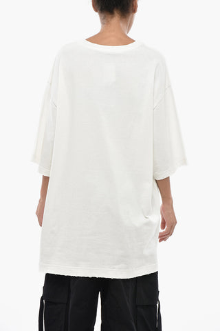T-s-shirt Girocollo in Cotone Oversized con Stampe a Contrasto e Ricamo Patch