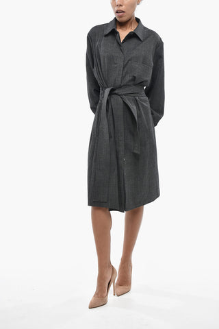 Maxi-Hemdkleid PLANE A einfarbig mit Gürtel