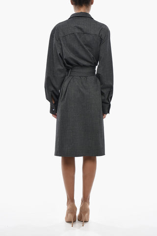 Maxi-Hemdkleid PLANE A einfarbig mit Gürtel