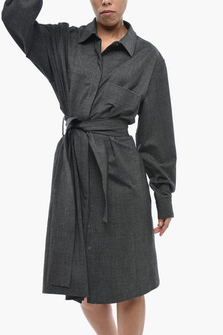 Maxi-Hemdkleid PLANE A einfarbig mit Gürtel