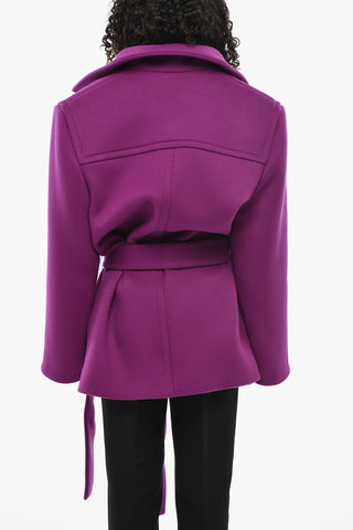 Wool Maxi Coat With Belt And Hidden Button Closure