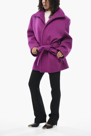 Wool Maxi Coat With Belt And Hidden Button Closure