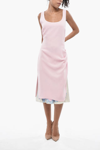 Midi Dress with Side Slit and Inner Floral Slip