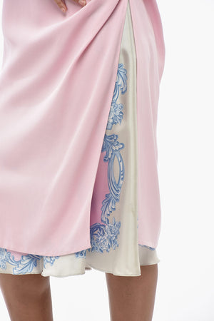 Midi-Kleid mit Seitenschlitz und Innen-Unterkleid mit Blumenmuster