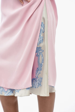 Midi Dress with Side Slit and Inner Floral Slip