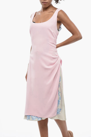 Midi Dress with Side Slit and Inner Floral Slip