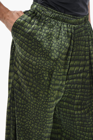 Wide-Leg Satin Trousers With Animal Print