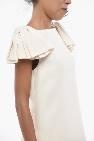 Vestito A-Line in Lana Vergine e Seta con Pieghe