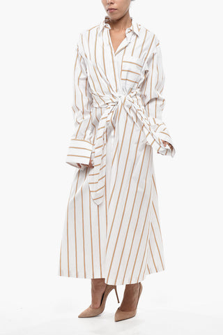 SPORTMAX 코튼 포플린 스트라이프 셔츠드레스 ARETUSA 앞면 리본