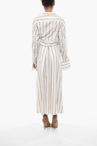 SPORTMAX 코튼 포플린 스트라이프 셔츠드레스 ARETUSA 앞면 리본